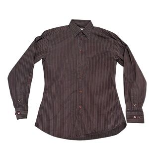 Brioni Mens Multicolor Striped Cotton Button Down Dress Shirt- Large (Read)